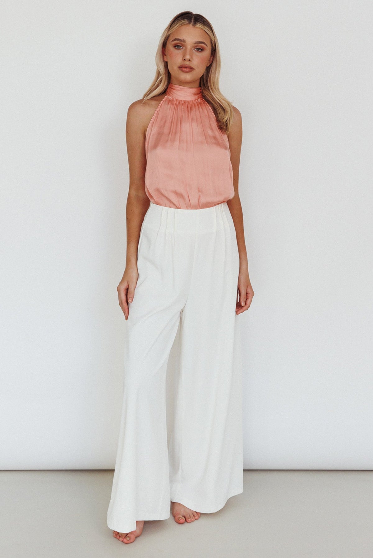 Calisto Sleeveless Tied Neck Top Rose