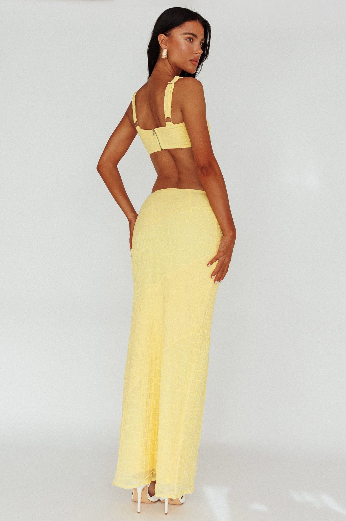 Bindi Puckered Midi Skirt Lemon