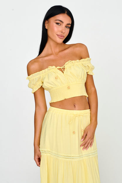 Canyon Cove Puff Sleeve Crop Top Yellow