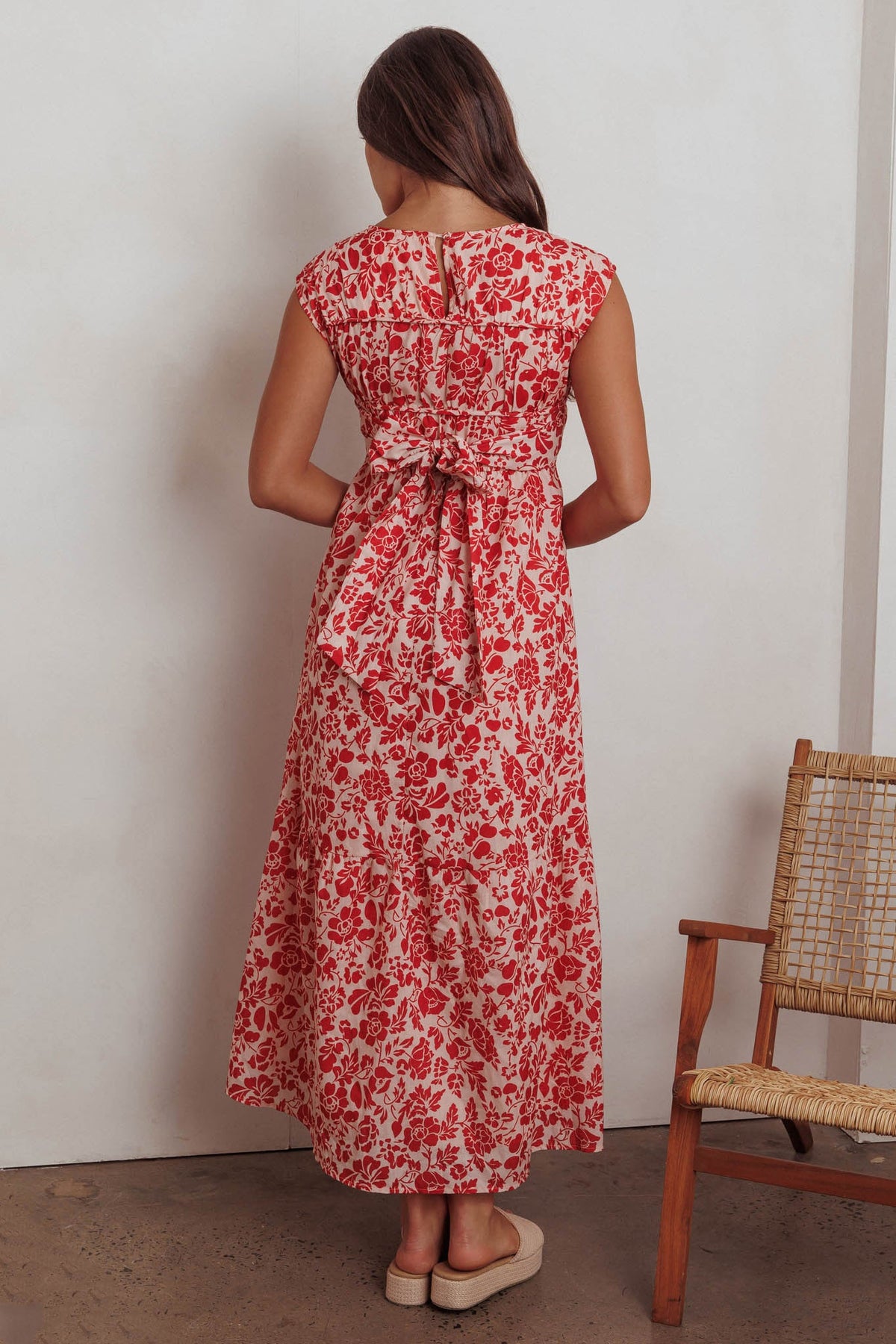 Called Out Gathered Bodice Maxi Dress Floral Red