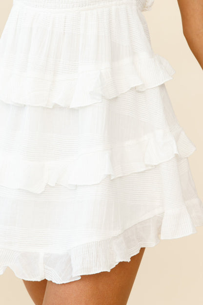 Byron Shirred Bust Frill Strap Dress White