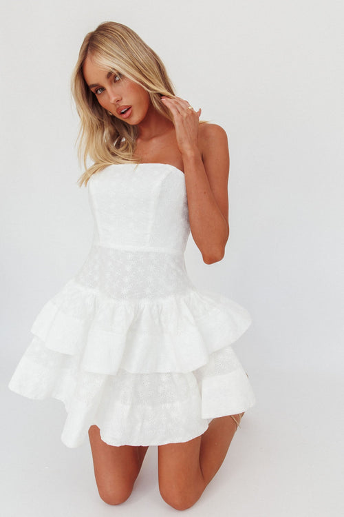 Bella Donna Strapless Frill Dress White
