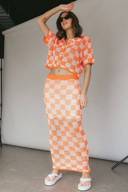 Byron Bay Crochet Buttoned Top Sunset