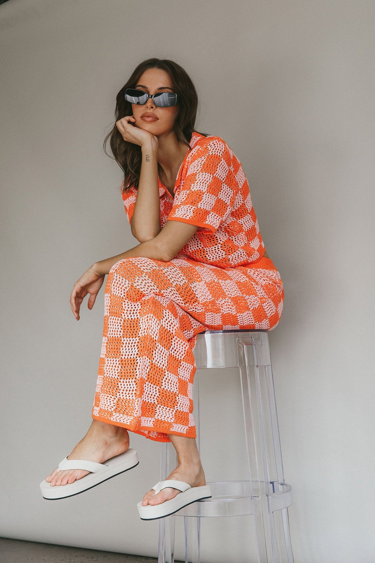 Byron Bay Crochet Buttoned Top Sunset