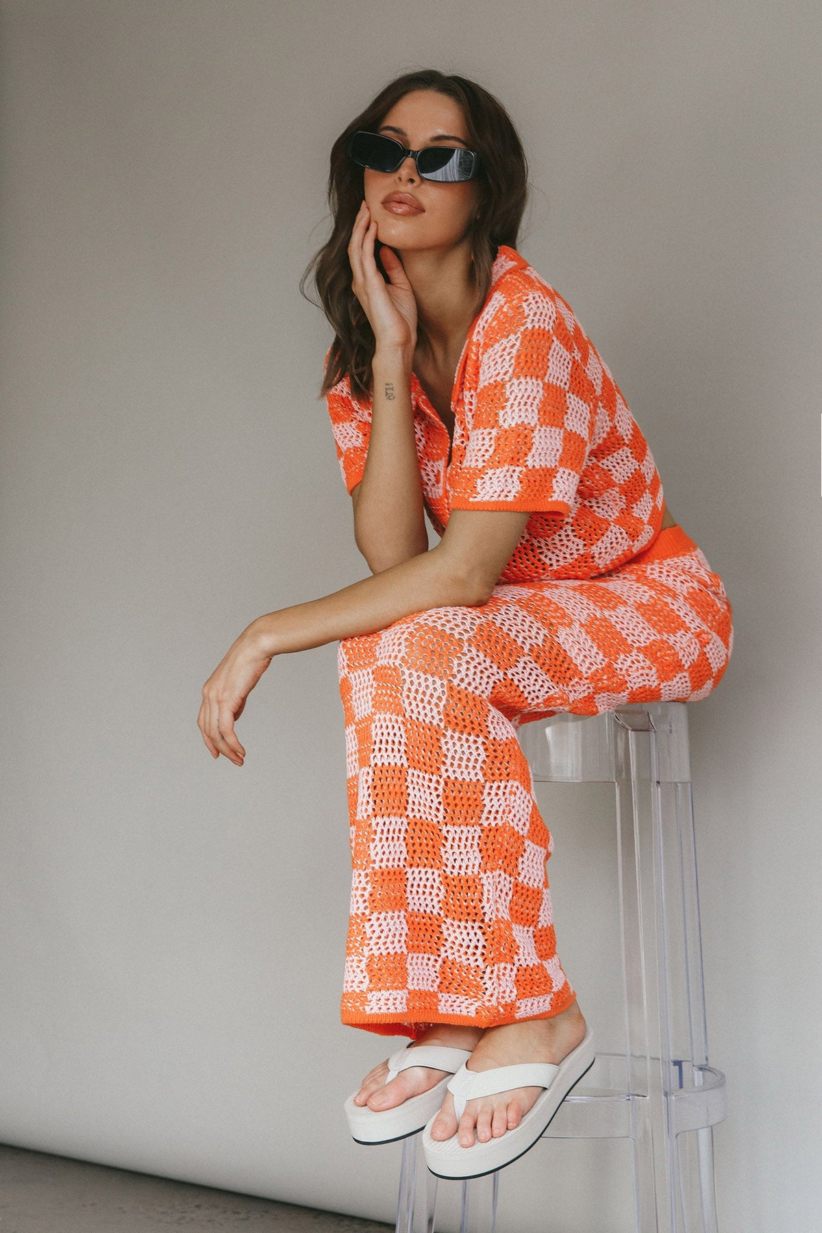 Byron Bay Crochet Buttoned Top Sunset