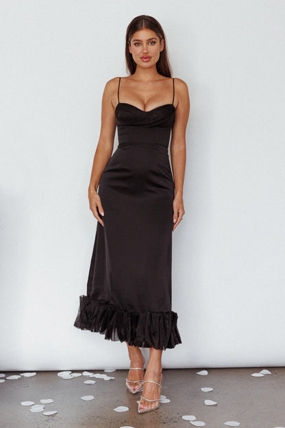 Buona Sera Hem Decoration Midi Dress Black