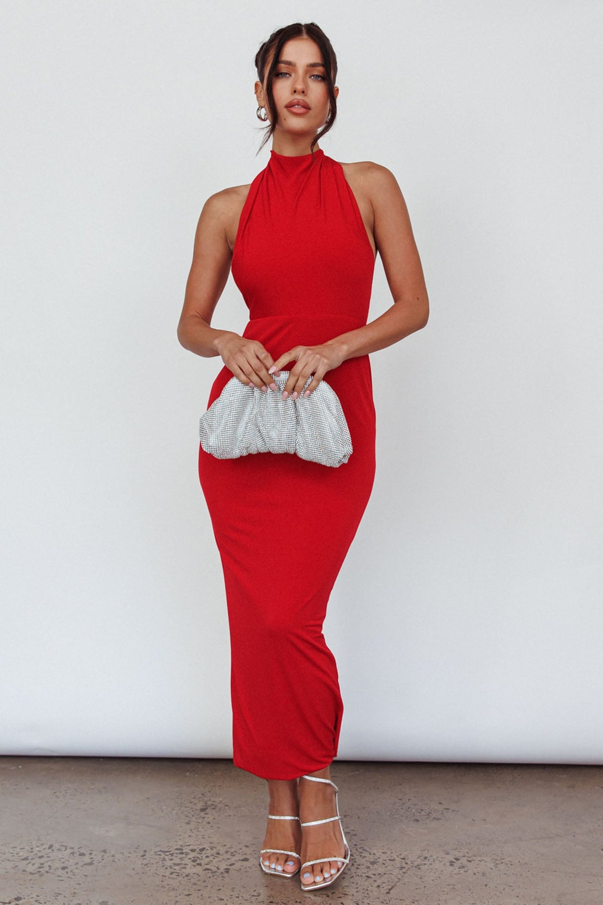 Caden Backless Halterneck Dress Red