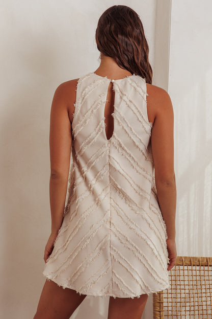 Caro Fringe Trim Shift Mini Dress Cream