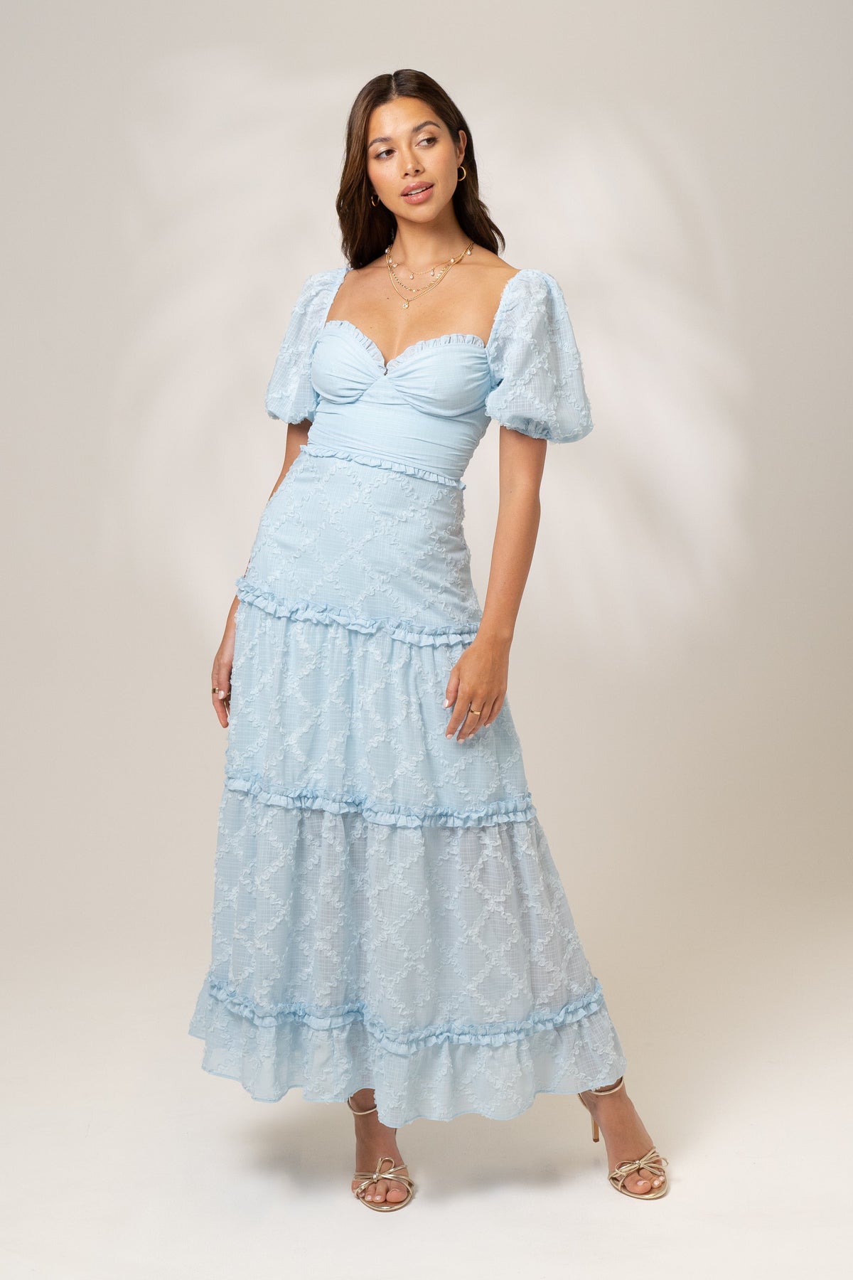 Seraphina Blue Maxi Dress with Puff Sleeves