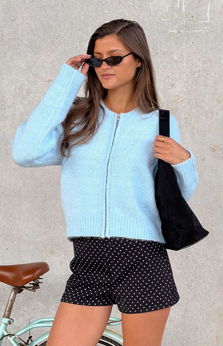 Stacey Light Blue Zip Knit Cardigan