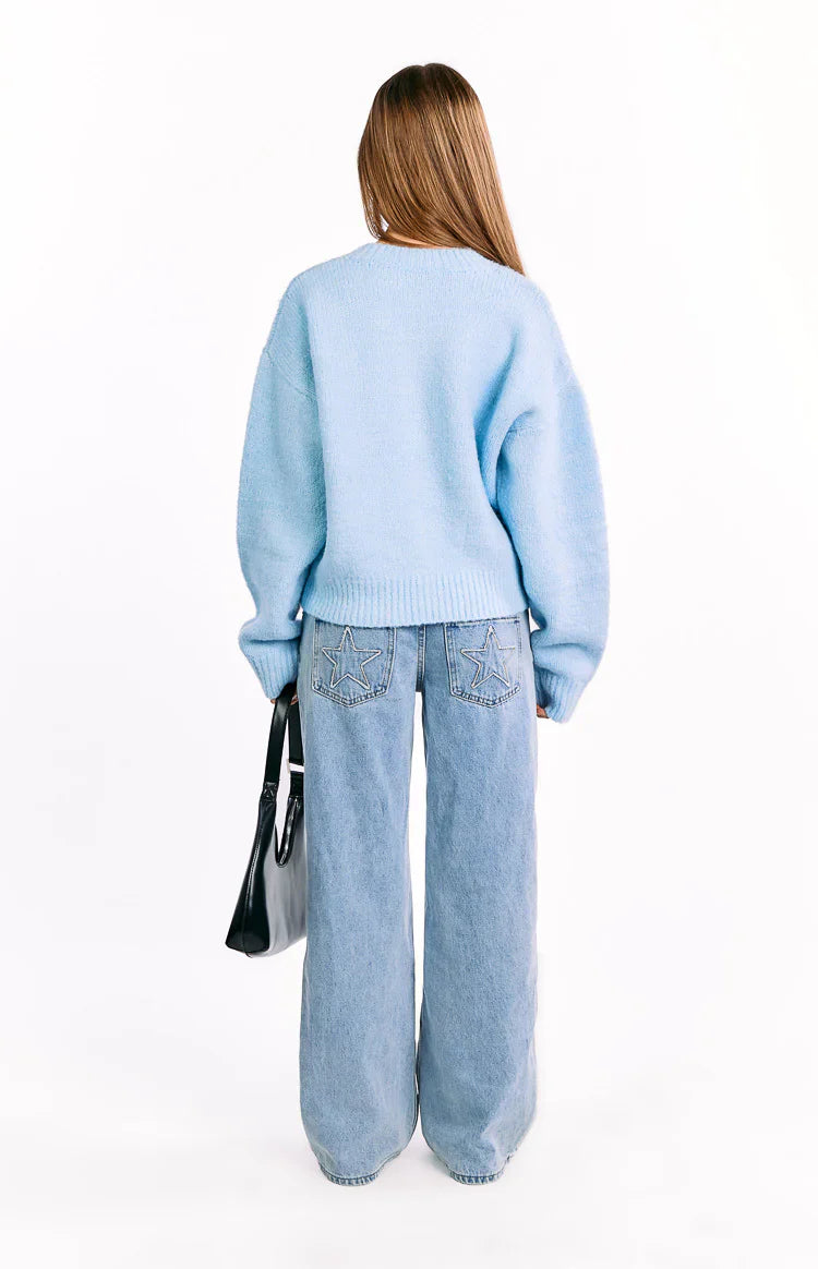 Stacey Light Blue Zip Knit Cardigan