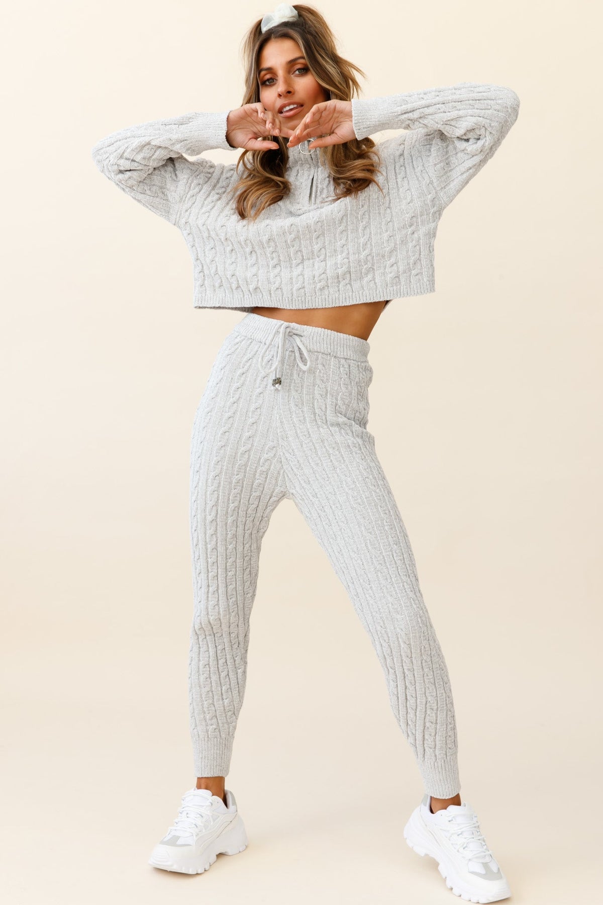 Breckenridge Long Cable Knit Pants Grey