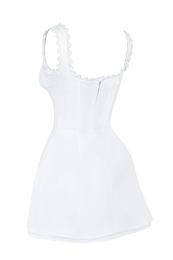 white pin tuck mini dress
