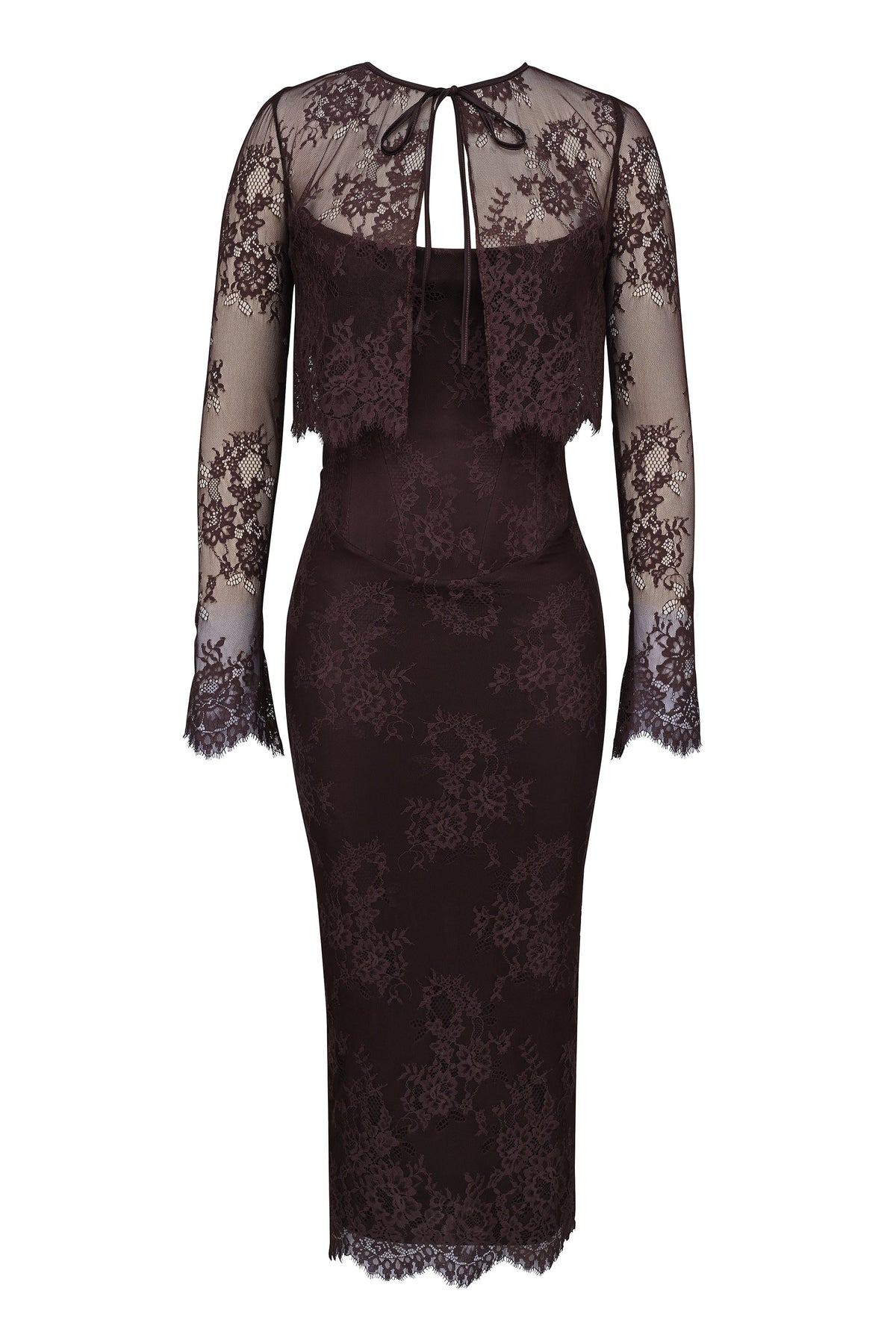bitter chocolate lace corset midi dress & bolero