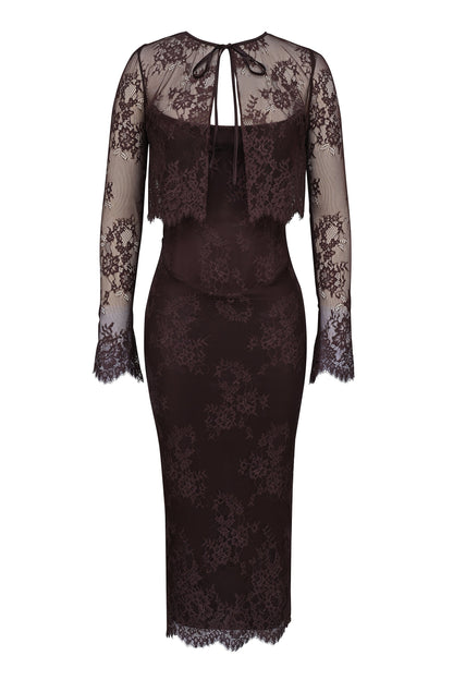bitter chocolate lace corset midi dress & bolero
