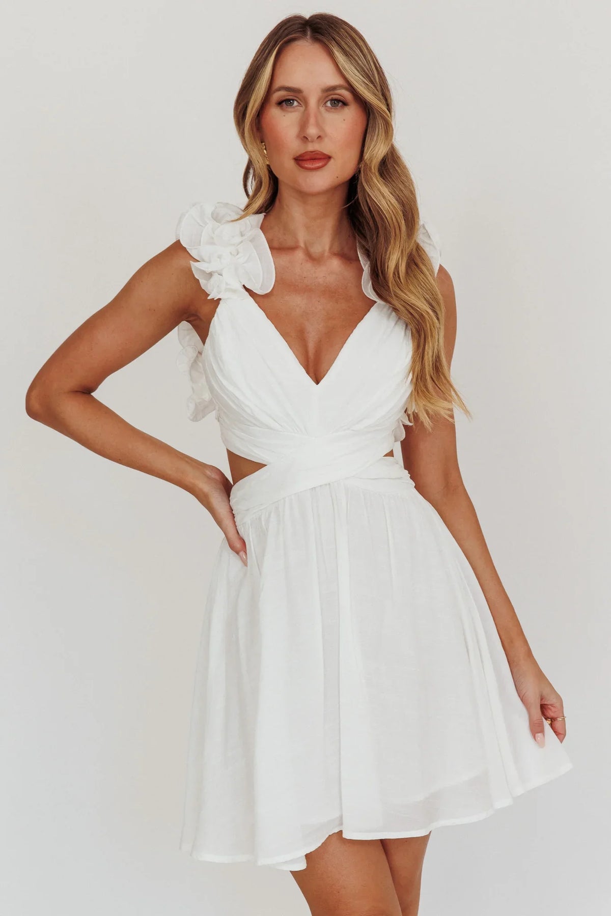 Madara Lace-Up Back Mini Dress White