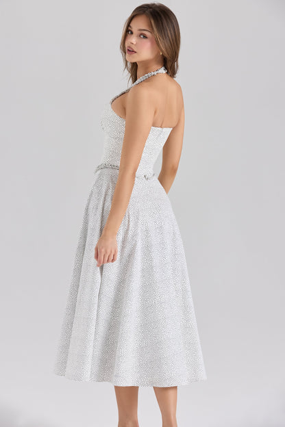 cotton halter neck polka dot print midi dress