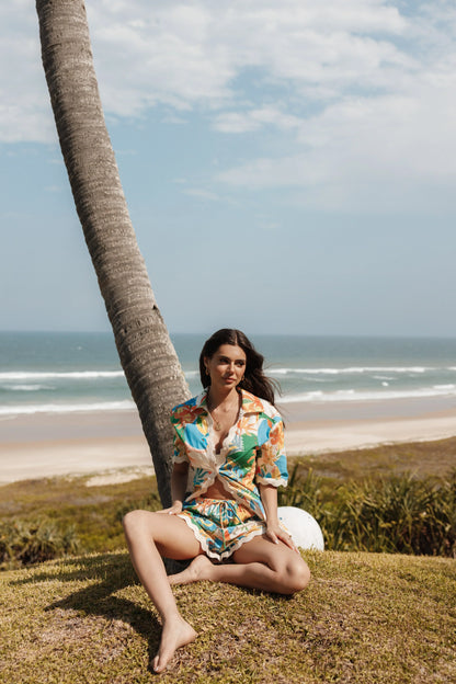 Harriet Button Down Top - Malta Print