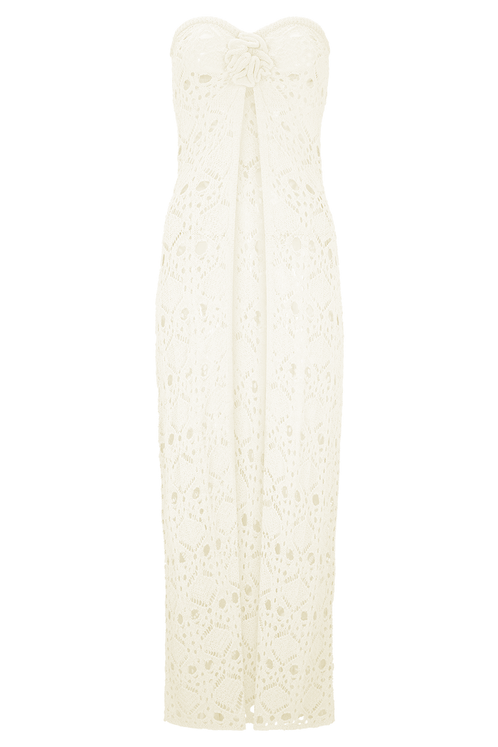 Aeline Strapless Crochet Knit Top - Ivory