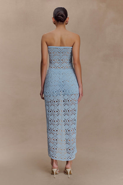 Aeline Strapless Crochet Knit Top - Sky Blue