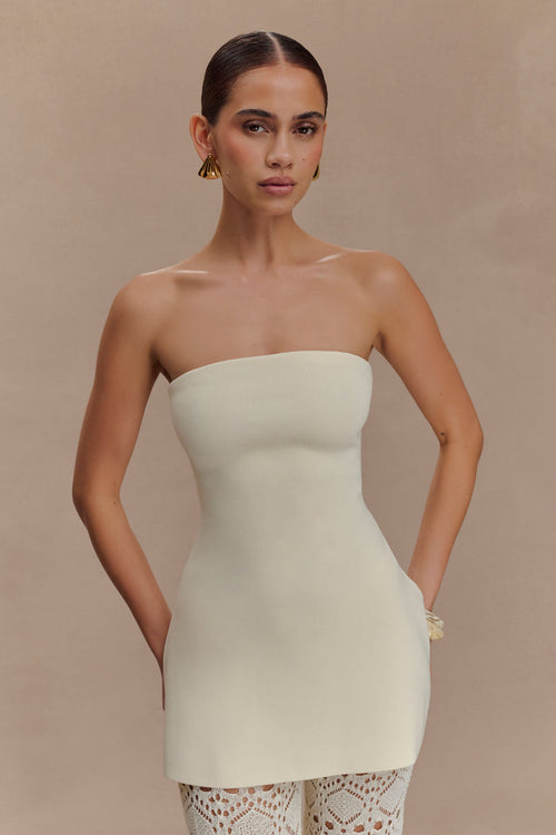 Anette Bandage Knit Strapless Top - Ivory