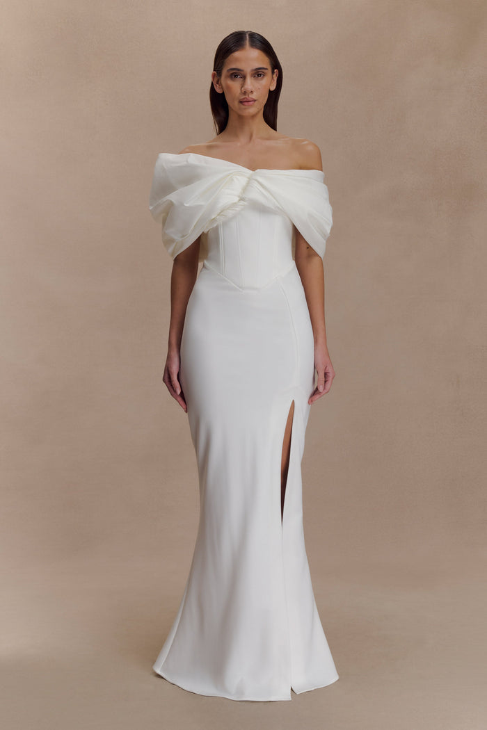 Aphrodite Off Shoulder Crepe Gown - Ivory