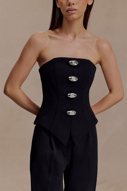 Arla Button Up Corset Top - Black