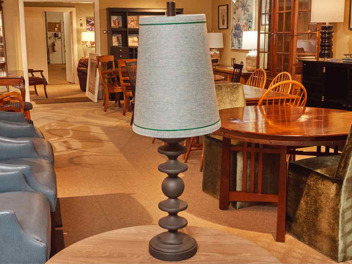 Art Deco Geometric Base & Blue Shade Table Lamp