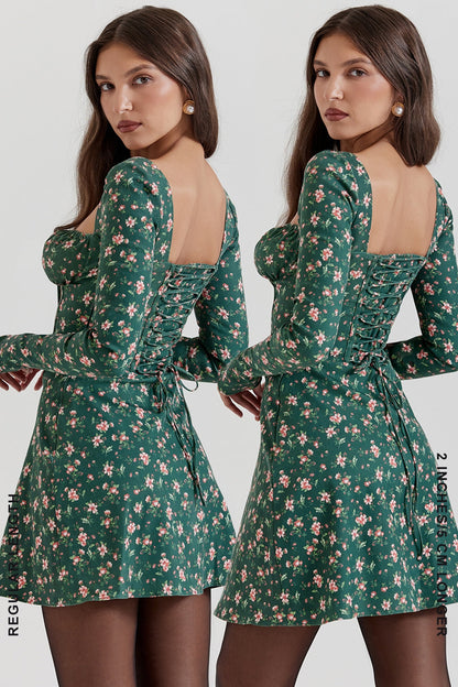 green floral corset mini dress