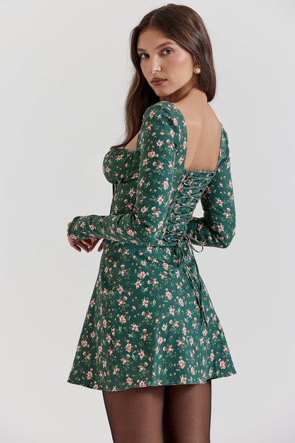 green floral corset mini dress