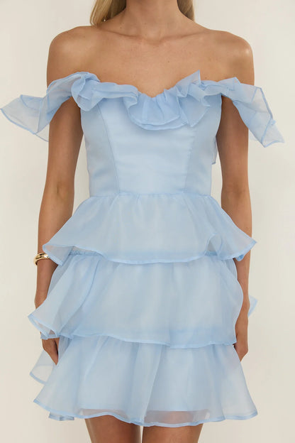 Rosira Off-Shoulder Ruffle Mini Dress Sky Blue