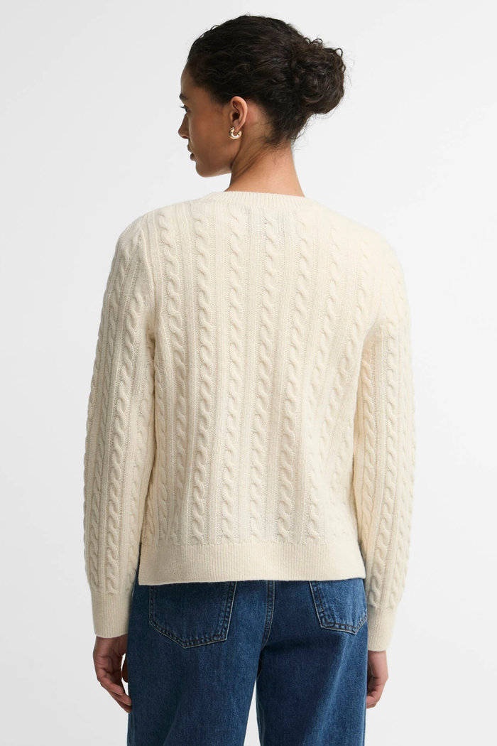 Barbour Ashdown Cable Knitted Jumper Ecru LKN1834 back view Shop Barbour at Dotique