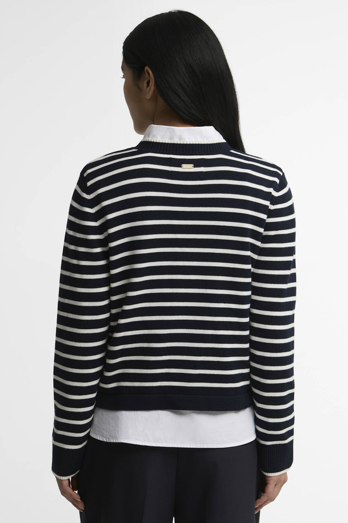 Barbour Emmy Knitted Jumper LKN1829 Darky Navy Stripe back view Shop Barbour at Dotique