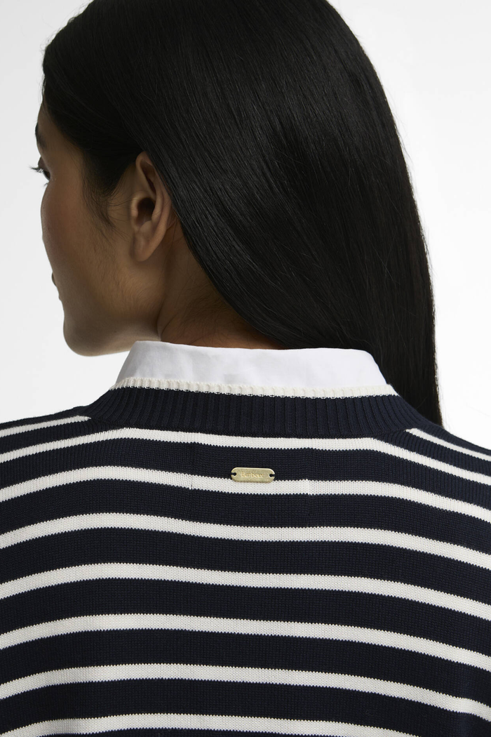 Barbour Emmy Knitted Jumper LKN1829 Darky Navy Stripe back view Shop Barbour at Dotique
