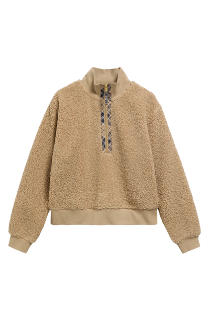 Barbour Fawne Fleece Warm Trench LFL0086 tan fleece pullover front view Shop Barbour at Dotique