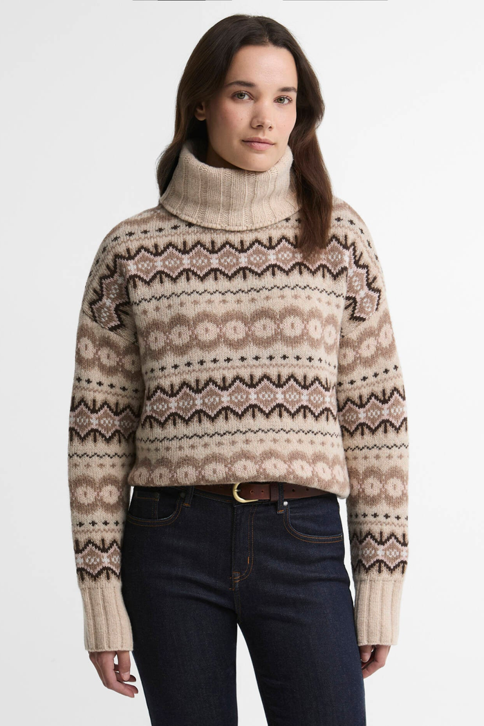 Barbour Helen Knitted Jumper Birch Multi LKN1560 on model Shop Barbour at Dotique