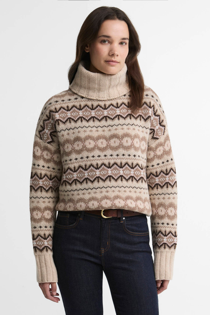 Barbour Helen Knitted Jumper Birch Multi LKN1560 on model Shop Barbour at Dotique