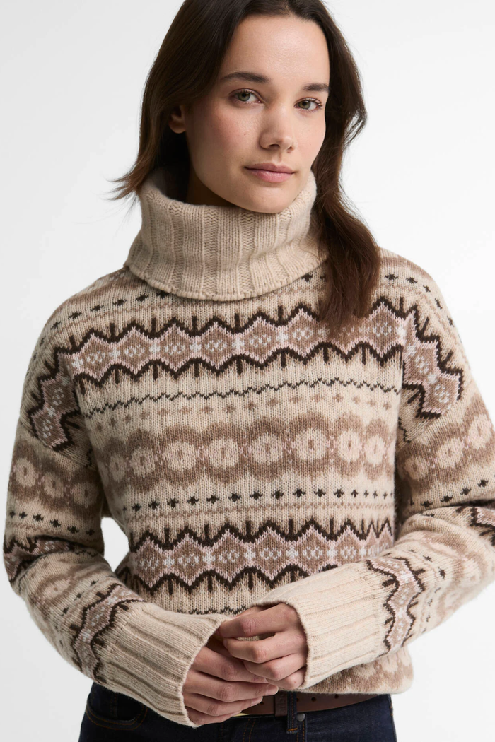 Barbour Helen Knitted Jumper Birch Multi LKN1560 on model Shop Barbour at Dotique