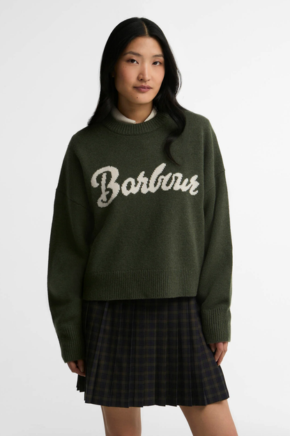 Barbour Ivybridge Knitted Jumper Olive LKN1792 on model Shop Barbour at Dotique