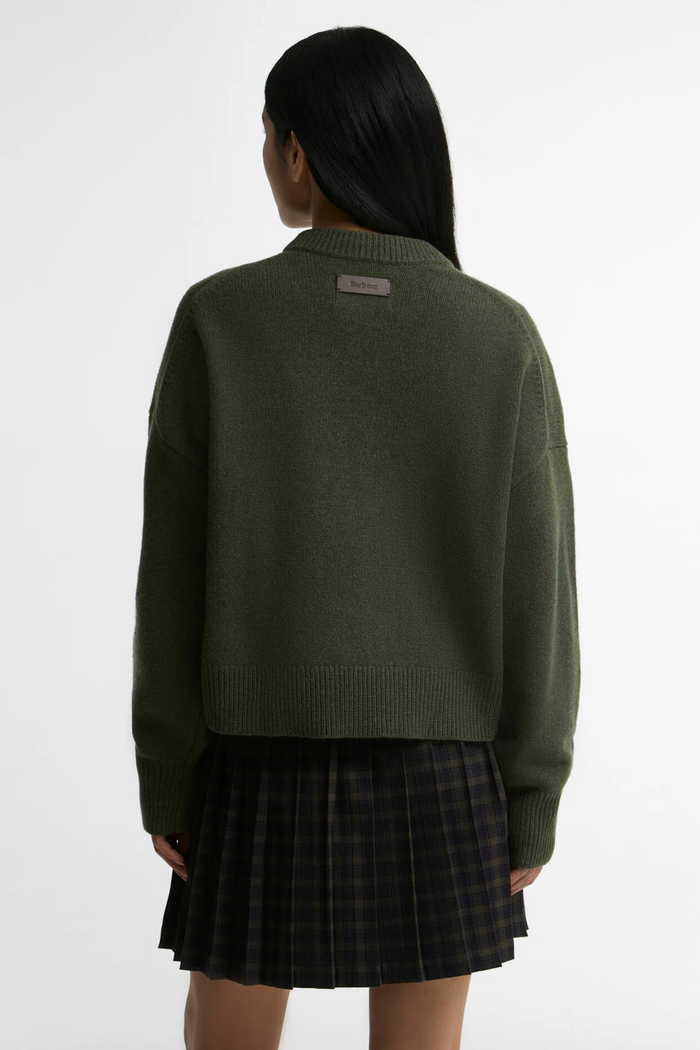Barbour Ivybridge Knitted Jumper Olive LKN1792 back view Shop Barbour at Dotique