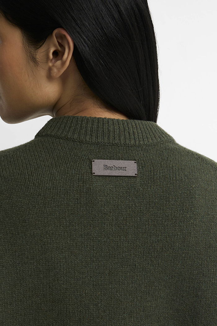 Barbour Ivybridge Knitted Jumper Olive LKN1792 close up back view Shop Barbour at Dotique