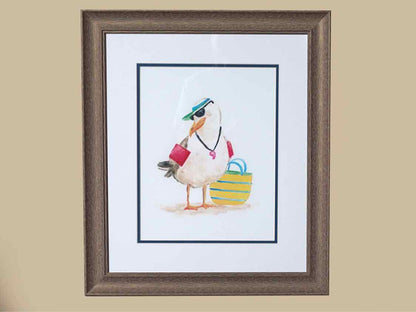 'Beach Bum I'  Watercolor Print Double Matted In Dritwood Gray Frame