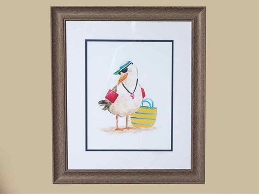 'Beach Bum I'  Watercolor Print Double Matted In Dritwood Gray Frame