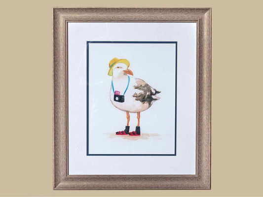 'Beach Bum II'Watercolor Print Double Matted In Driftwwod Gray Frame