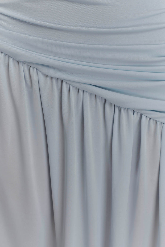 Bex Strapless Slinky Maxi Dress With Split - Pale Blue