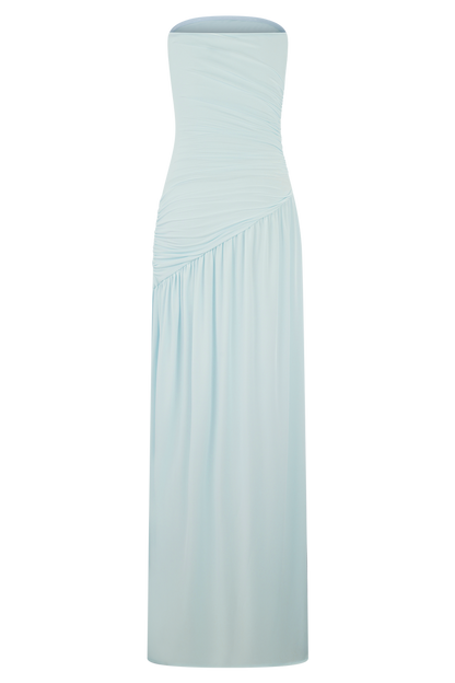 Bex Strapless Slinky Maxi Dress With Split - Pale Blue