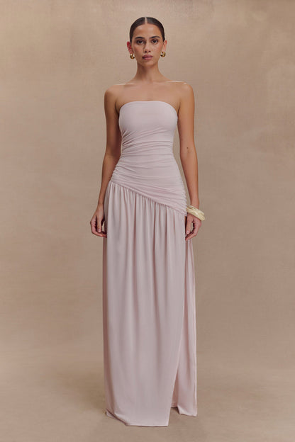 Bex Strapless Slinky Maxi Dress With Split - Pale Pink