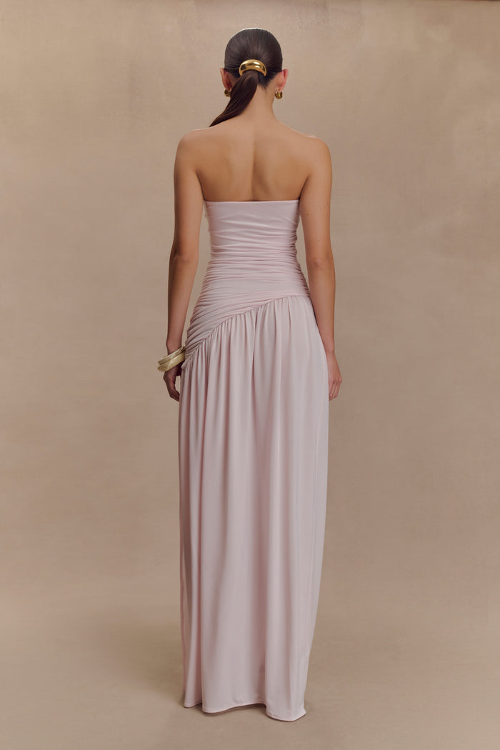 Bex Strapless Slinky Maxi Dress With Split - Pale Pink