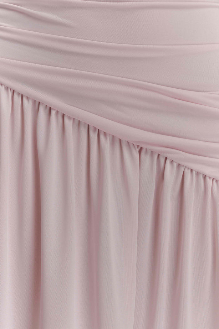 Bex Strapless Slinky Maxi Dress With Split - Pale Pink