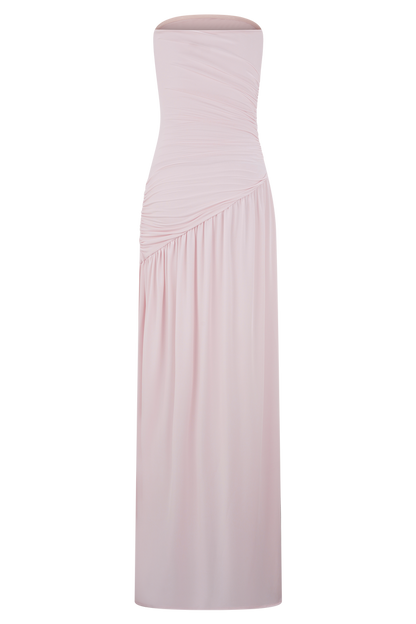 Bex Strapless Slinky Maxi Dress With Split - Pale Pink